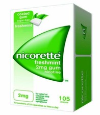 Nicorette 2 mg Freshmint Gum - 105 Pieces X 10 packs bulk