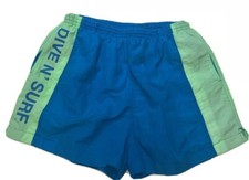 VTG Dive N Surf 90s Swim Trunks Water Neon Rad Gnarly Hipster Spell Out USA L