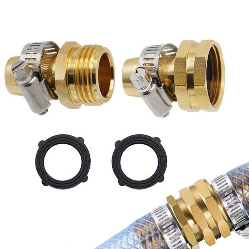 50 件装 5/8 英寸 3/4 英寸花园软管连接器维修 Mender 套件端配件带夹子 — 第 3/4 张图片