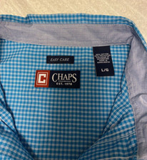 CHAPS Easy Care Men Large Short Sleeve Dress Shirt Button Down Blue and white