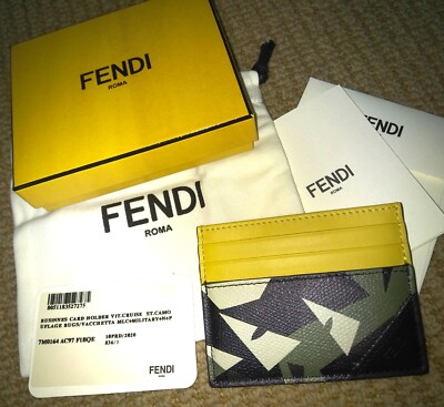 FENDI 'Camouflage Bugs' Auth Men's Canvas/Leather Card Holder