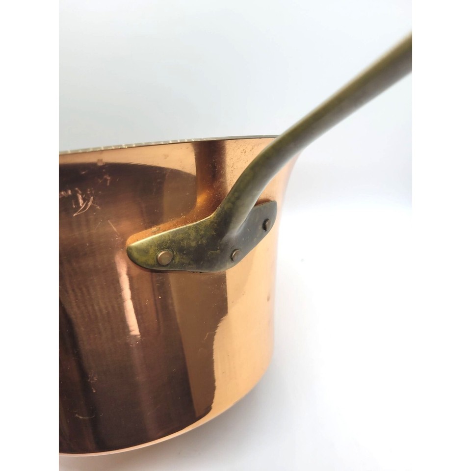 Antique Ruffoni Copper Saucepan Brass Handle 9" Diameter Made in Italy