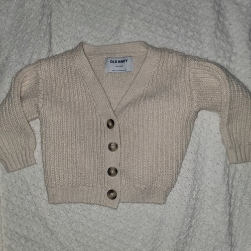Old Navy Sweater Baby Girl Size 12-18M Beige Cardigan Long Sleeve Button Casual - Picture 4 of 6