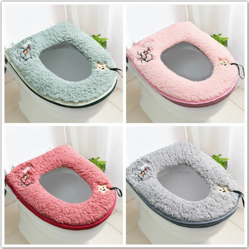 Cubierta de asiento de inodoro de baño bereber polar calentador alfombrilla cubierta cremallera lavable Foto 3 de 4
