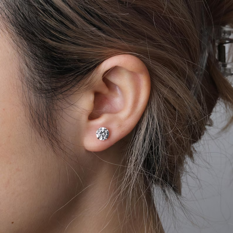 Round Cut 1.00TCW Natural Diamond Stud Earrings 14k White Gold Beautiful Gift