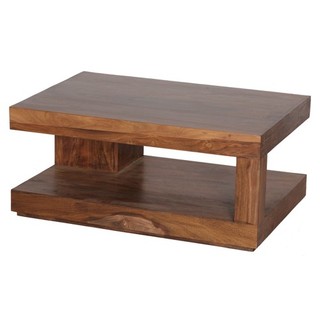 WOHNLING Sheesham Couchtisch Massiv 90 x 60 cm mit Ablage Massivholz