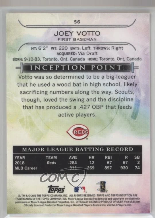 2019 Topps Inception Magenta /99 Joey Votto #56 - Image 2 of 2
