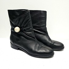 Jimmy Choo EU 37 Beatrice Black Leather Faux Pearl Pull On Ankle Boots Authentic