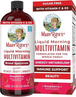 Delicious Raspberry Liquid Multivitamin for Women, Men, & Kids - 32 Servings