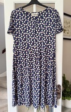Seasalt Cornwall Carnmoggas Jersey Midi Dress Blue White Flower Size 20 PLS READ