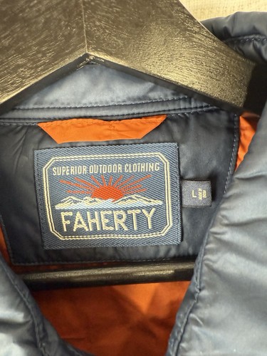 Faherty Atmosphere Jacket Mens Size L Blue Puffer Long Sleeve Snaps - Picture 4 of 18