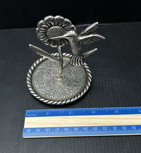 Regent Quadrat Silber Ton Kolibri Blume Ring Ständer Schmuck Halter 4" - Bild 4 von 6