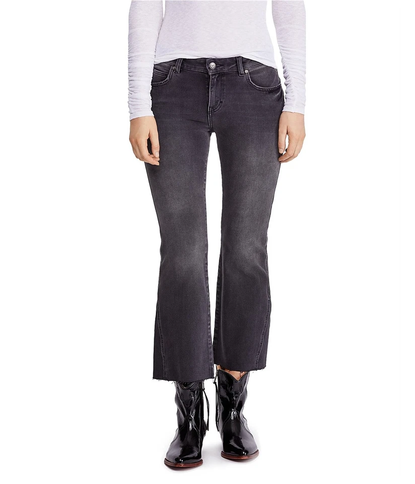 Free People Womens Rita Cropped Jeans, black, 25