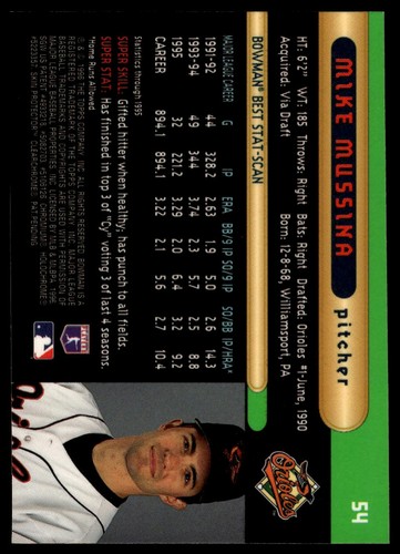 1996 Bowman's Best #54 Mike Mussina Baltimore Orioles Baseball Card - Picture 2 of 2