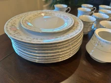 Vintage Fine China by CAC - Pattern Helen - Floral Print - White w/ Silver Rim 