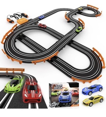 Slot Car Race Track Sets with 4 High-Speed Racing Car, Battery or Electric Ra...