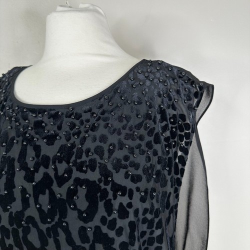 NEW Cache Blouse Size Small Leopard Animal Print Burnout Sleeveless Beaded Shirt - Picture 9 of 11