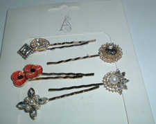 4 Jeweled and Enamel Golden Bobby Pins New w Tag