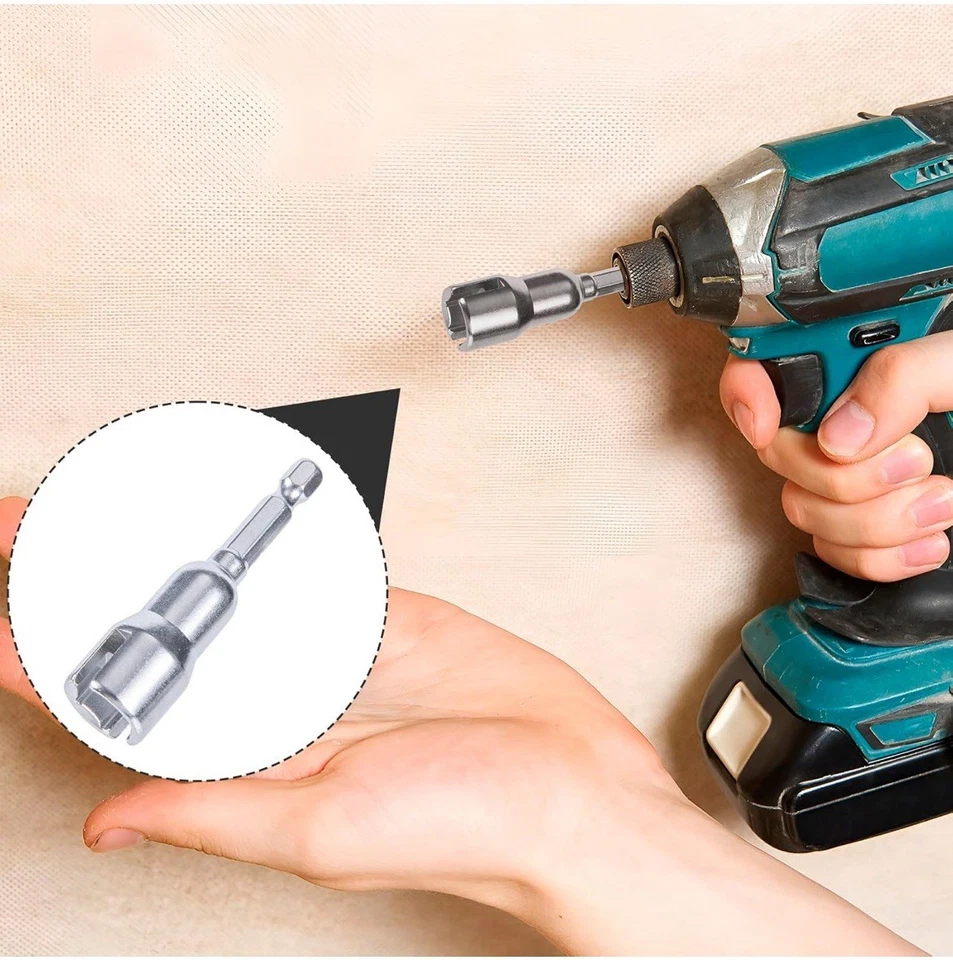 NEW 2 Pack Chrome Wing Nut Driver 1/4" Hex Shank Power Drill Socket Wrench Tool - Image 4 of 4