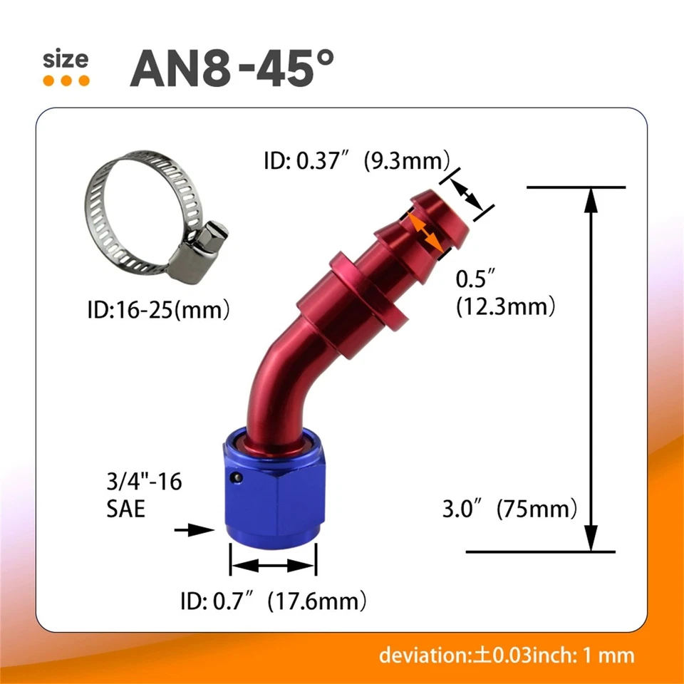 AN8 enfriador de aceite tubería de aceite tipo torre junta de inserción de tubería 0°, 45°, 90°, 180° Foto 4 de 4