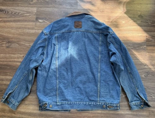 Vintage Marlboro Country Store Denim Jacket Mens XL Leather Collar Western image 9