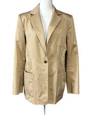 Brooks Brothers Blazer Womens 8 Beige Pinstripe One Button Made In USA Lined
