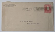 SACRAMENTO CALIFORNIA 1906 Entire Cover Printed Return to DPO EAST AUBURN  CA