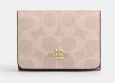 Coach Sand/Tan Signature Canvas Leather Card Holder Wallet CZ446 - NWT