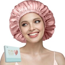 YFONG Double Layered 100 Silk Bonnet for Sleeping Women, 22 Momme Pure Mulbe...