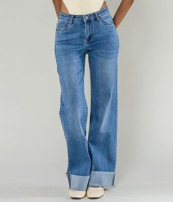 Damen Jeans Hose Schlaghose Weites Bein Wide-Leg-Jeans Nina Carter P616-5
