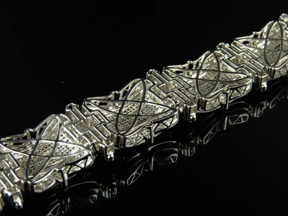 Men's 12Ct Round Cut Simulated Diamond Link Bracelet 14KWhite Gold Plated Silver - Image 3 of 4