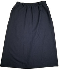 Vtg Orvis Midi Skirt 14 Blue Dark A-Line Pull-on Pockets Modest Beltloops Poly