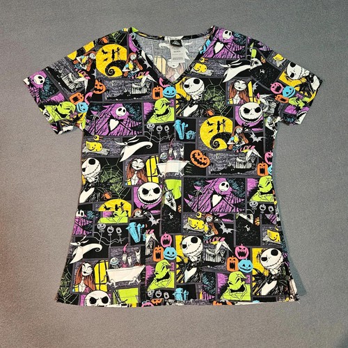 Disney Tim Burton Nightmare Before Christmas Scrub Top XS V‑Neck Jack Skellingt