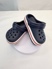 CROCS Kids Unisex 4C Navy Clogs with Red  White Trim VGUC