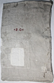 Altes grobes Leinen vom Bauernwebstuhl vor 1900 Brotbeutel? geflickt Mono BG