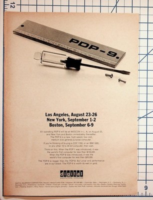 Vintage 1960s Digital PDP-9 Computer Ad DEC WESCON Los Angeles Boston New York