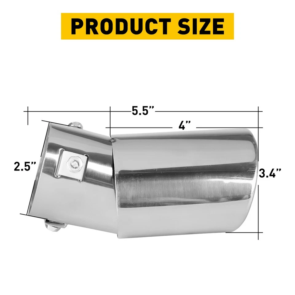 Car Stainless Universal Rear Exhaust Chrome Pipe Steel Tail Round Muffler - Image 3 of 4
