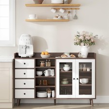 55" Buffet Cabinet ,Kitchen Storage Cabinet Sideboard with Drawers  Glass Door