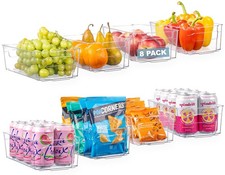 8 Pack Clear Plastic Storage Bins with Handles Stackable Fridge Organizer B...