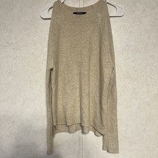 Saks Fifth Avenue Women's 100 Cashmere Sweater Classic Open Sleeve Beige Tan XS
