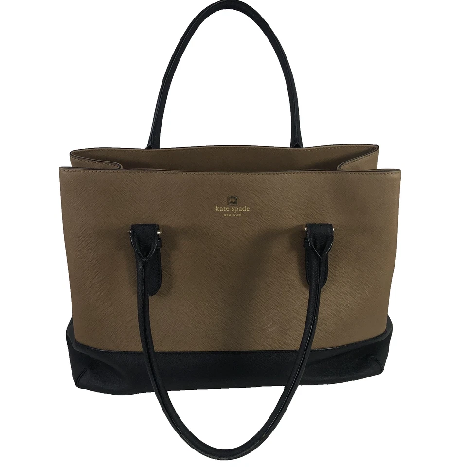 Bolso de mano grande Kate Spade marrón tostado negro bloques de colores bolso de diseñador Foto 2 de 4
