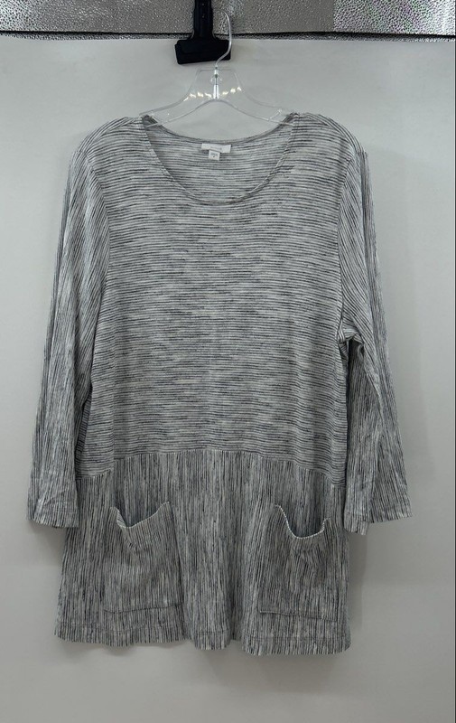 J.Jill Womens Gray Striped Long Sleeve Pockets Pullover T-Shirt Size Medium