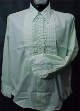 VINTAGE RUFFLED TUXEDO TUX SHIRT RETRO LIGHT GREEN MADE IN USA NEW NOS