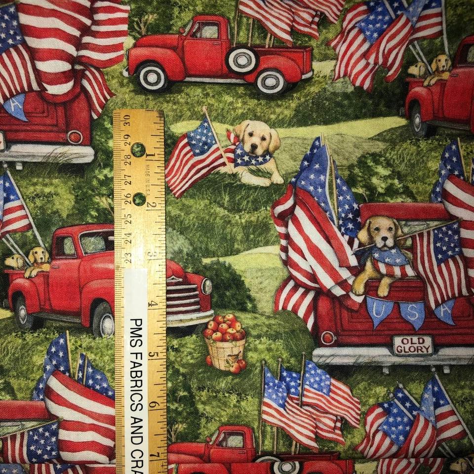 Spring Creative Patriotic Dogs Red Truck 100% light wt cotton fabric by the yard - Image 2 of 4