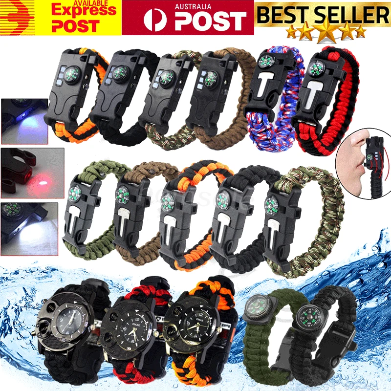 Outdoor SOS Survival Bracelet Paracord Rechargeable Led Whistle