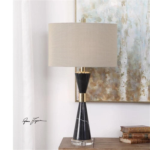 Uttermost Alastair Mid-Century Steel Marble & Fabric Table Lamp in Black - Picture 2 of 8