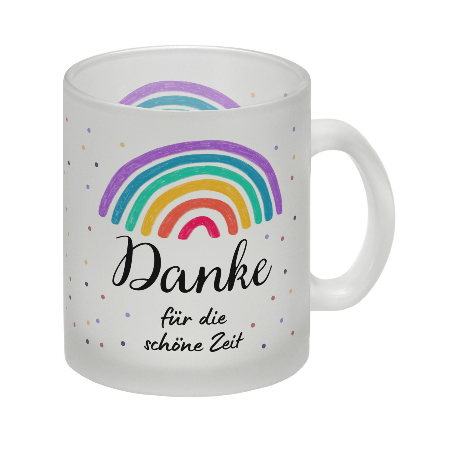 Regenbogen Glas Tasse mit Spruch Danke für die schöne Zeit