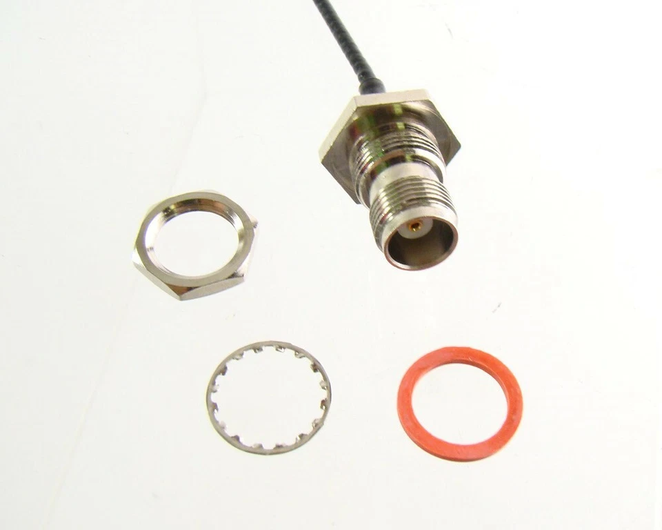 Lot of (250) TNC Female Rear Bulkhead Clamp Crimp Connectors w/ 3" Cables - Image 2 of 4