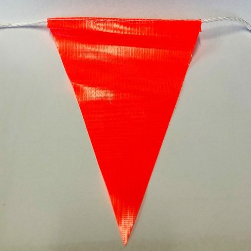 Orange Bunting Safety Flags 30M Triangle PVC Fabric on White Rope 18 x ...