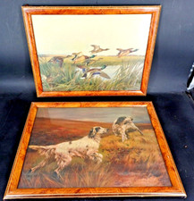 2 CADRES EN BOIS ET STUC TABLEAU 1930 CHROMOS CANARDS ET CHIENS CHASSE  44x33 cm